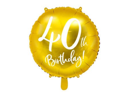 Balon foliowy, Okrągły, 40th Birthday!, Złoty - 45cm