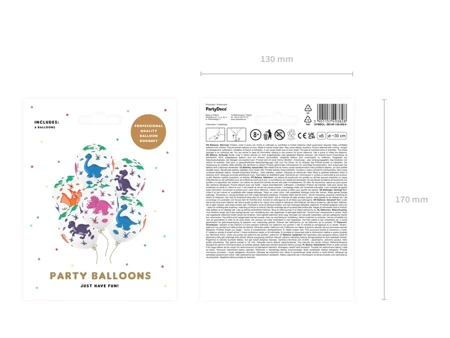 Balony 30 cm - Dinozaury - Pastel Pure White -  6 szt.