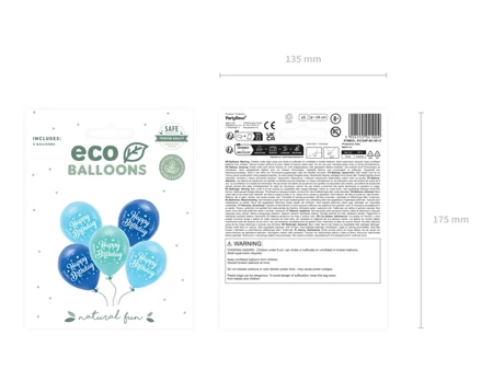 Balony ECO 26 cm - Happy Birthday - Niebieski - 5 szt.