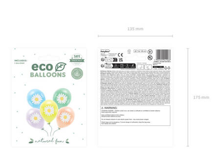 Balony Eco, 30 cm, Stokrotki, Mix, 5 sztuk