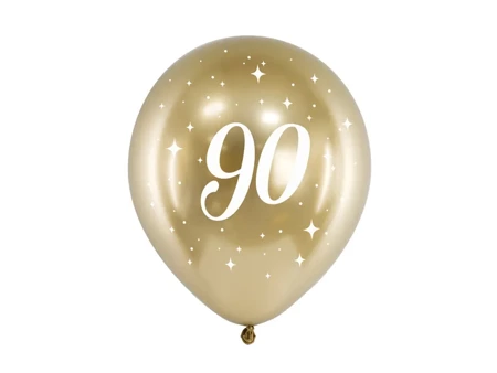 Balony Glossy 30cm, Urodzinowe, 90, Złote - 6 sztuk