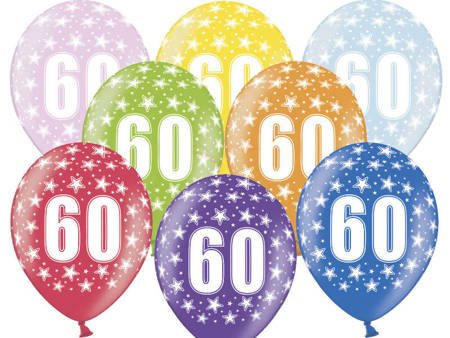 Balony Strong 30cm, 60th Birthday, Metallic Mix - 6 sztuk