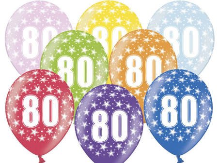 Balony Strong 30cm, 80th Birthday, Metallic Mix - 6 sztuk