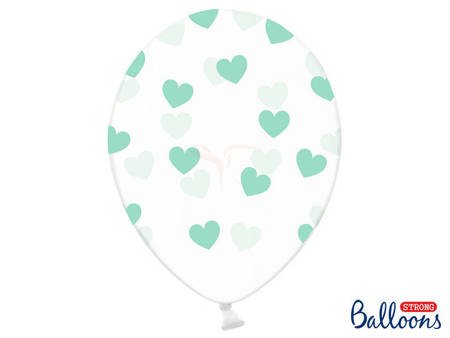 Balony Strong 30cm, Crystal Clear, Miętowe Serca - 50 sztuk