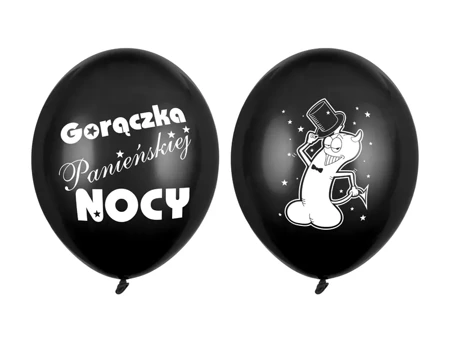 Balony lateksowe 30cm, Gorączka Panieńskiej Nocy, Czarne - 6 sztuk