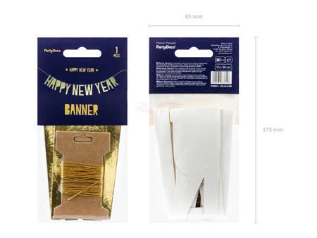 Baner papierowy, Happy New Year, Złoty Lustrzany - 10 x 90 cm