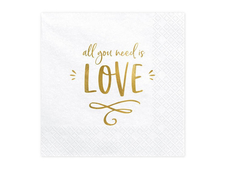 Serwetki - All you need is love - 33 x 33 cm - białe - 20 szt.