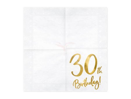 Serwetki papierowe - 30th Birthday! - Białe - 33x33cm - 20 sztuk