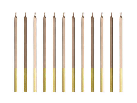 Świeczki urodzinowe, Gładkie, Różowe złoto, 14 cm, 12 sztuk